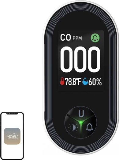 Detektor oxidu uhoľnatého (CO) Moes s farebným LCD displejom