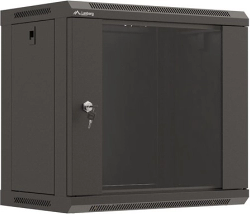 Lanberg nástenný rack rozvádzač 19" 540 × 350 mm, čierny, presklené dvere (flat pack)