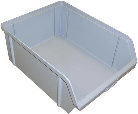 Skosená úložná bednička 150 × 100 × 70 mm, 3 kg, sivá, plast