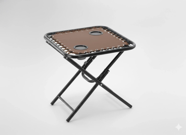 Skladací turistický stolík 50 × 50 × 50 cm s držiakmi na nápoje, hnedý
