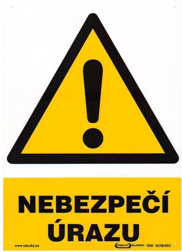 Bezpečnostná tabuľka Nebezpečenie úrazu A4 plast