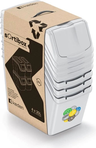 Súprava triediacich košov na odpad Sortibox, 4×20 l, popolavo sivá