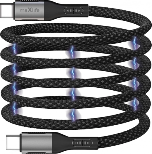Maxlife magnetický kábel USB‑C na USB‑C 1 m, 100 W, nylon, čierny