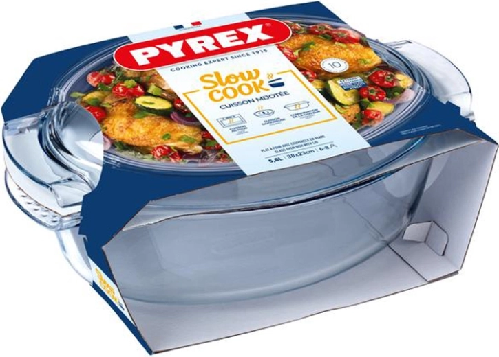 Oválny pekáč s vekom PYREX 5,8 l – sklenený