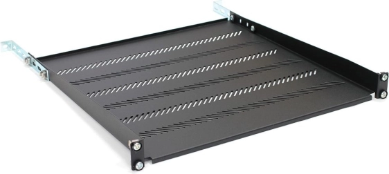 Polica do 19" racku 1U, 483 × 450 mm, čierna, perforovaná s nastavením a podporou