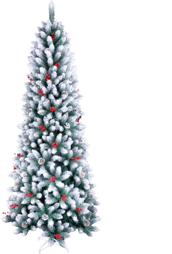 Umelý vianočný stromček 210 cm zasnežený s jarabinou, šiškami a LED osvetlením