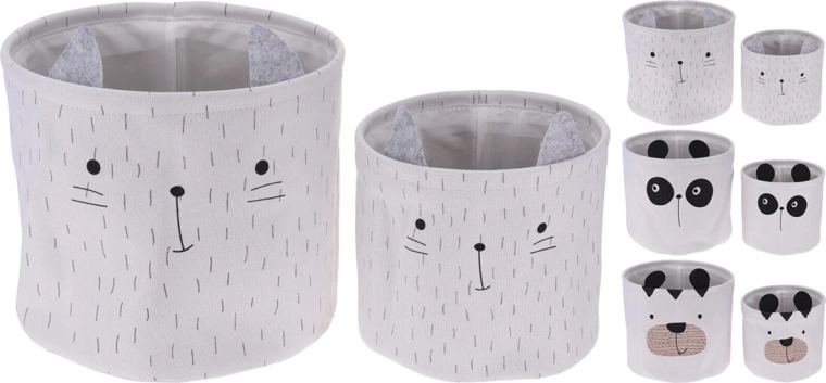 Detské úložné koše so zvieratkami, sada 2 ks, polyester, biela