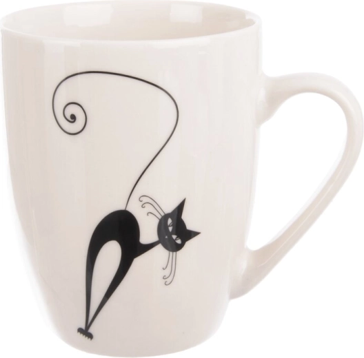Porcelánový hrnček s motívom mačky čierno-biely 370 ml