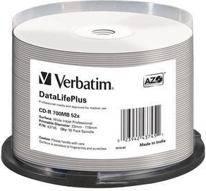 Verbatim DataLifePlus CD-R 700 MB 52x s potlačiteľným povrchom – 50 ks