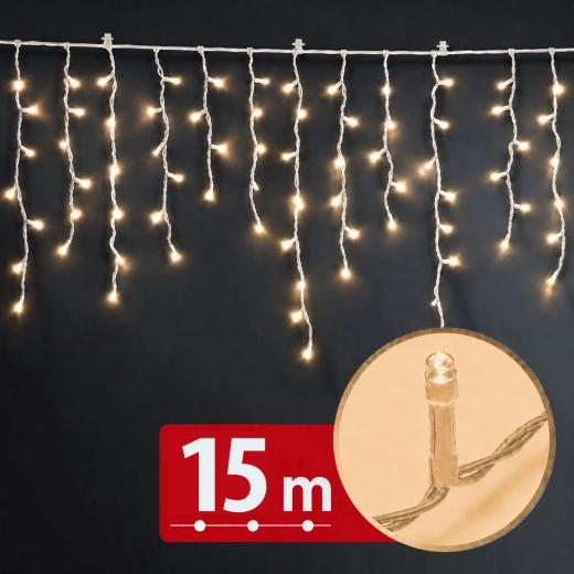 LED svetelný záves 15 m so 600 LED, teplá biela