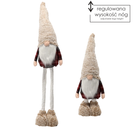 Vianočný škriatok gnome s nastaviteľnými nohami béžovo-červený - 1 kus