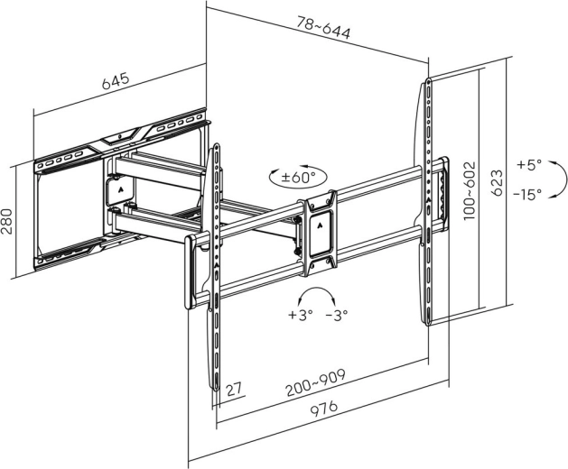 Presné nastavenie: otočenie ±60° a náklon +5° / −15°