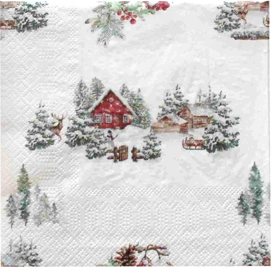 Vianočné obrúsky so zimnou krajinou, 3-vrstvové, 33 × 33 cm