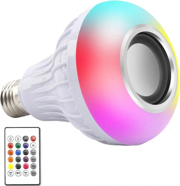 farebná LED žiarovka RGB E27 s Bluetooth reproduktorom a diaľkovým ovládaním