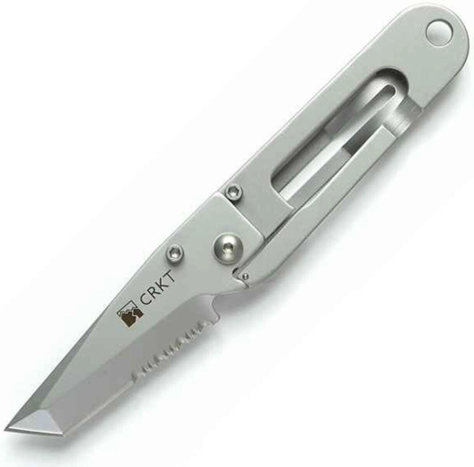 CRKT K.I.S.S. vreckový nôž 5,7 cm, čiastočne zubaté ostrie, bead blasted, celokovový
