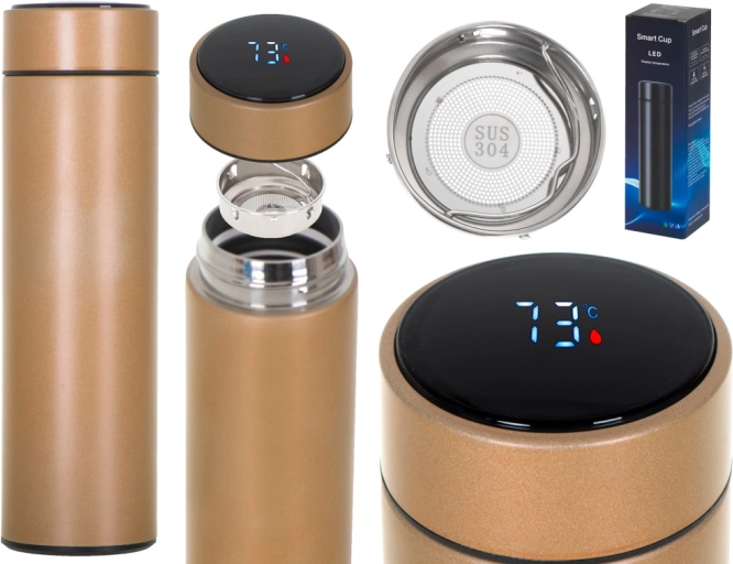 Termo hrnček so smart LED displejom 500 ml – Zlatá
