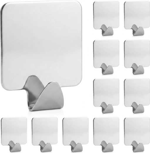 Samolepiace nerezové háčiky Storage Solutions strieborné, 12 ks