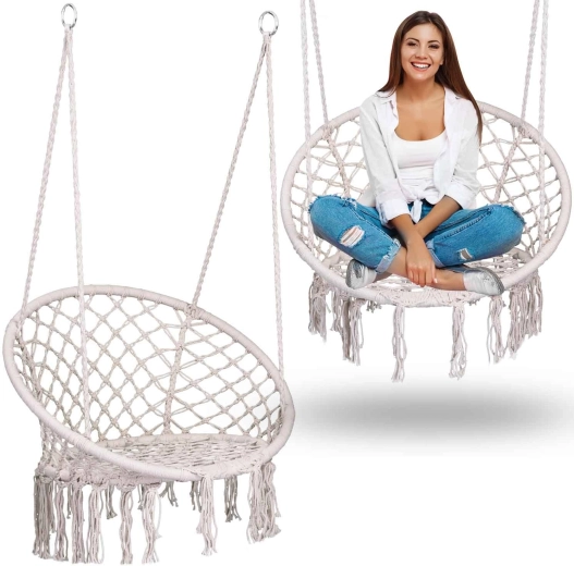 Závesné kreslo boho béžové