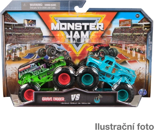 Monster Jam kovové monster trucky 1:64, 2 ks