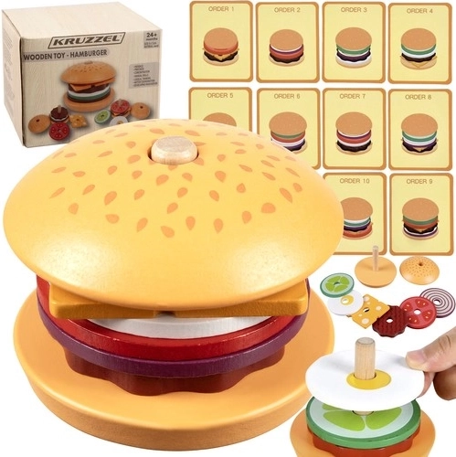 Drevený burger so sortérom a kartami KRUZZEL