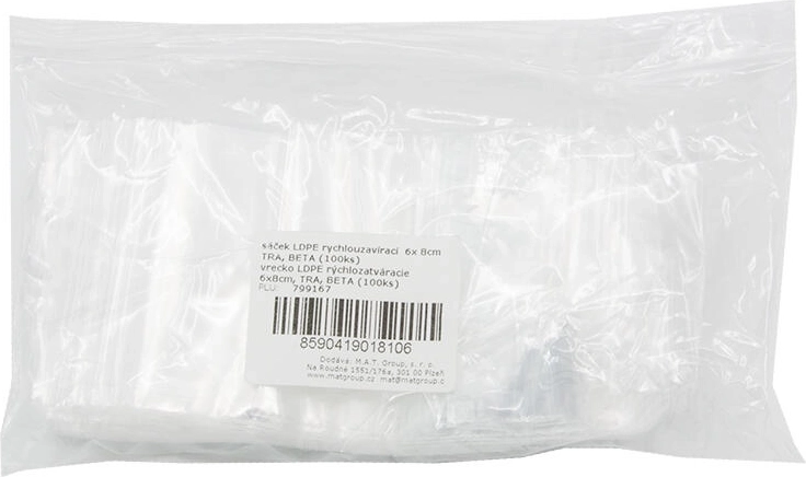 Rýchlouzavieracie vrecká LDPE 6 × 8 cm, priehľadné (100 ks)
