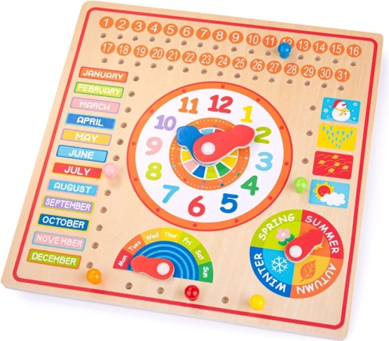Bigjigs Toys drevený kalendár s hodinami