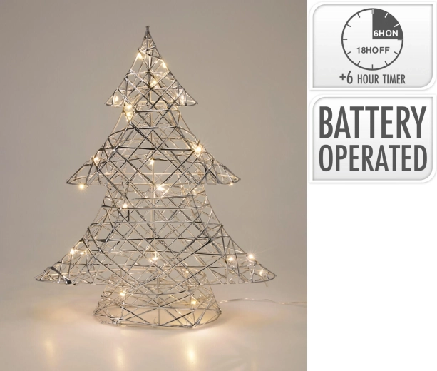 Strieborná LED dekorácia stromček s časovačom 40 cm