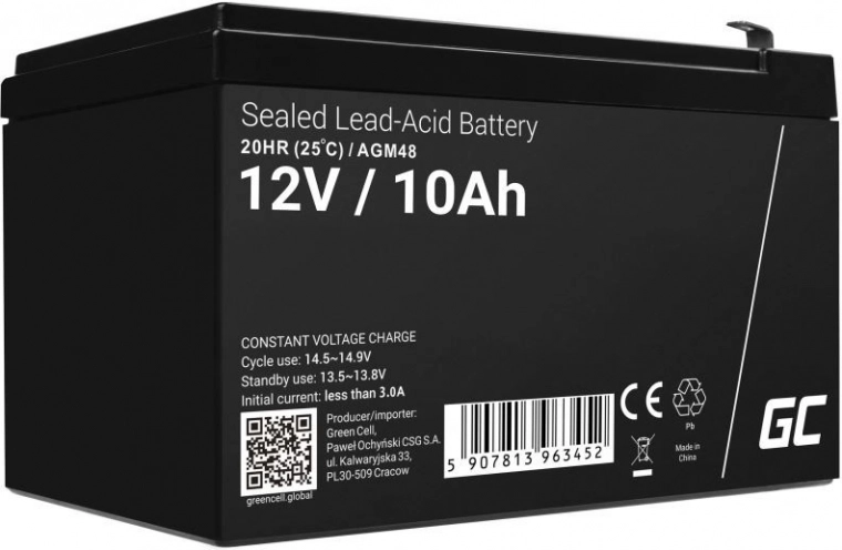 Bezúdržbová AGM VRLA batéria GREEN CELL 12 V 10 Ah pre UPS a záložné napájanie