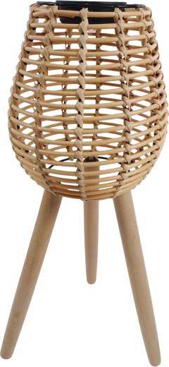 solárny ratanový lampáš na drevených nohách 52 cm LED