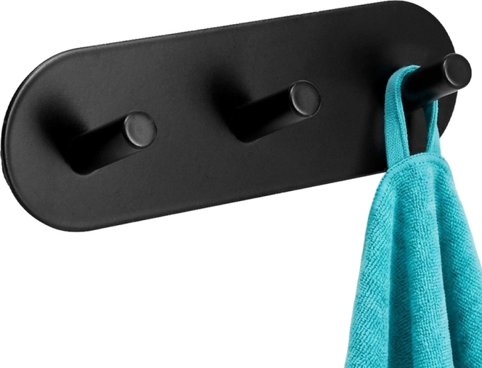 Storage Solutions samolepiaci kovový vešiak na stenu, čierny, trojitý 15 × 5 × 3,5 cm