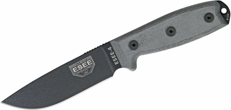 Univerzálny nôž ESEE 4 s čepeľou 11,4 cm, Micarta, čierna/sivá, puzdro MOLLE
