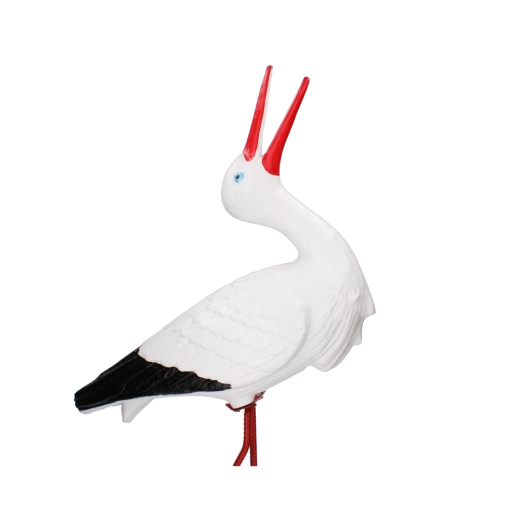 Plastová záhradná figúrka bociana na kovovej nohe