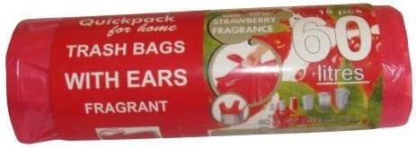 Vrecia na odpad s ušami 60 l, 60 × 72 cm, aróma jahoda (18 ks)