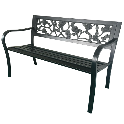 Záhradná kovová lavička Garden Line 125 cm s operadlom s motívom ruží - 1 kus