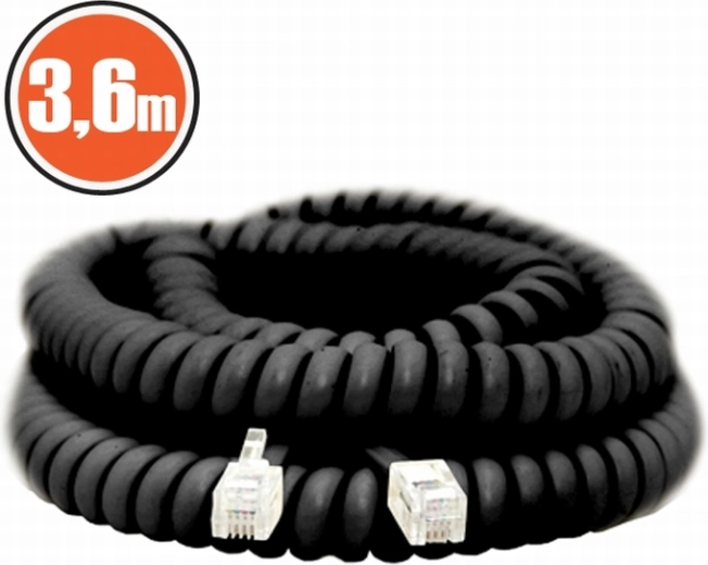 Špirálový telefónny kábel 3,6 m čierny