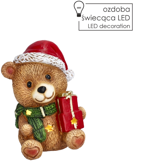 Vianočná figúrka medvedíka s darčekmi a LED osvetlením
