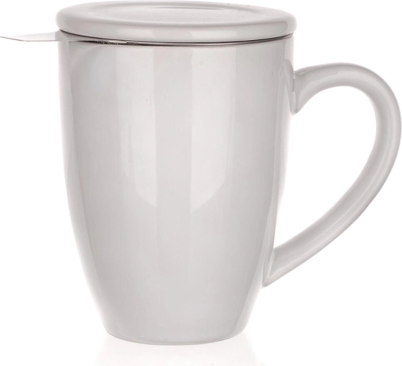 Keramický hrnček s viečkom a nerezovým sitkom 350 ml