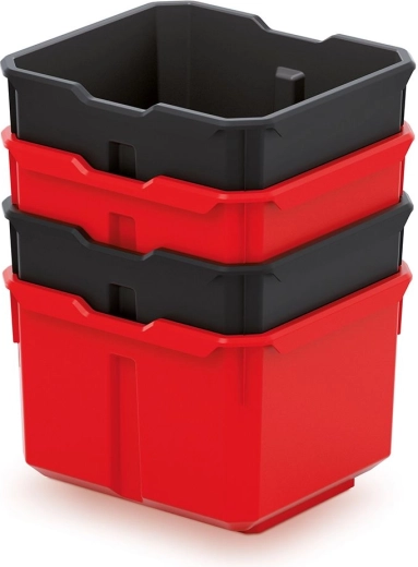 Sada 4 plastových úložných boxov X Block Box, čierna/červená, 157 × 140 × 210 mm