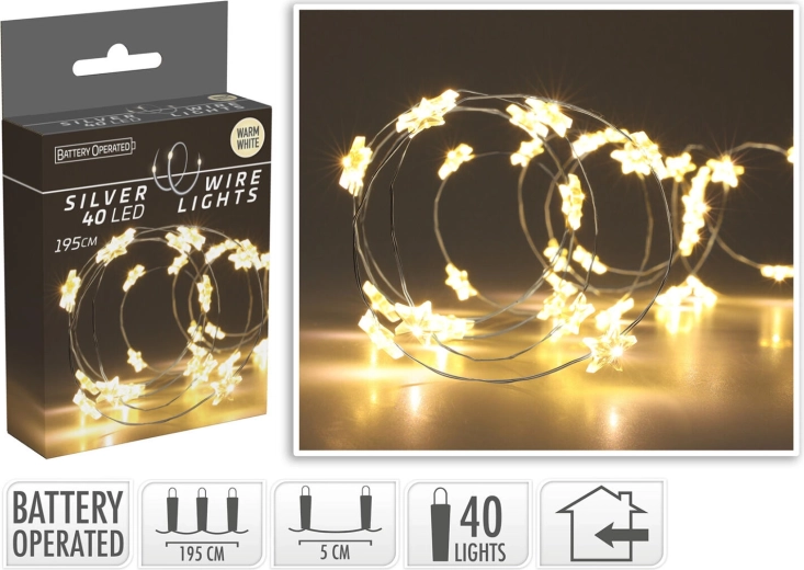 Vianočné LED osvetlenie hviezdy 1,95 m, 40 LED, teplá biela - 1 kus