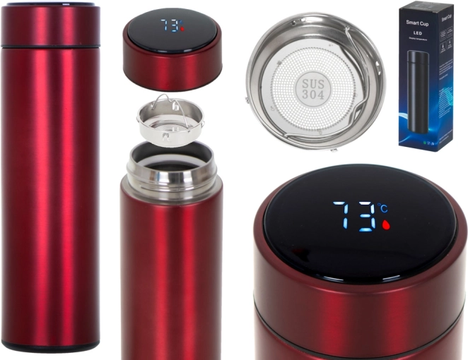 Termo hrnček so smart LED displejom 500 ml – Bordový