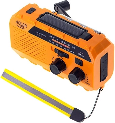 Núdzové solárne rádio s dynamom ADLER – powerbanka, LED svietidlo a SOS