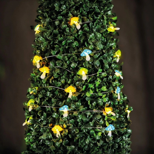 Solárna LED svetelná reťaz v tvare húb, 25 LED, teplá biela, 2,4 m