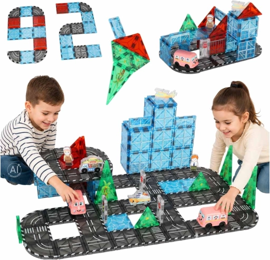 Magnetické konštrukčné kocky 3D mesto s autíčkami – 91 dielov