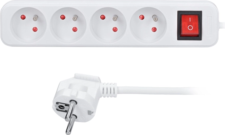 Solight predlžovací prívod 1,5 m s vypínačom, 4 zásuvky, biely