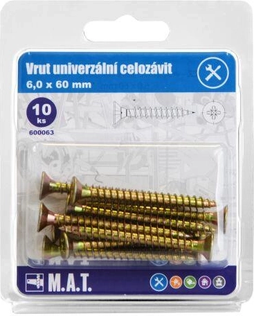 Univerzálne skrutky s celým závitom 6 × 60 mm, pozinkované, 10 ks