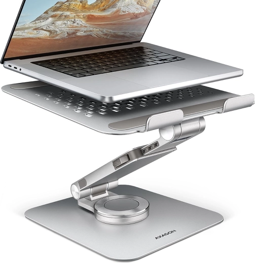 Hliníkový stojan na notebook AXAGON STND-LR 10–17,3″, otočný 360°, sivý
