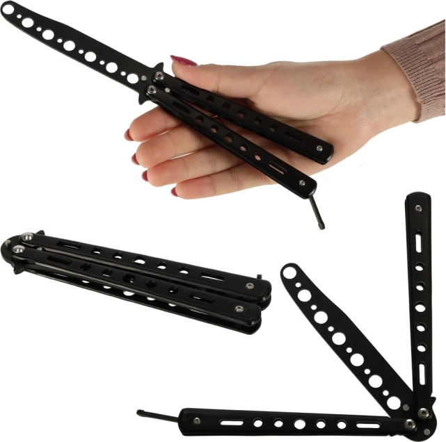 Tréningový motýlik (balisong) – tupý skladací nôž, čierny