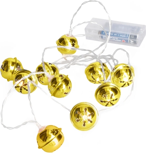 Solight LED vianočná reťaz so zvončekmi 10 LED zlatá 1,5 m na batérie