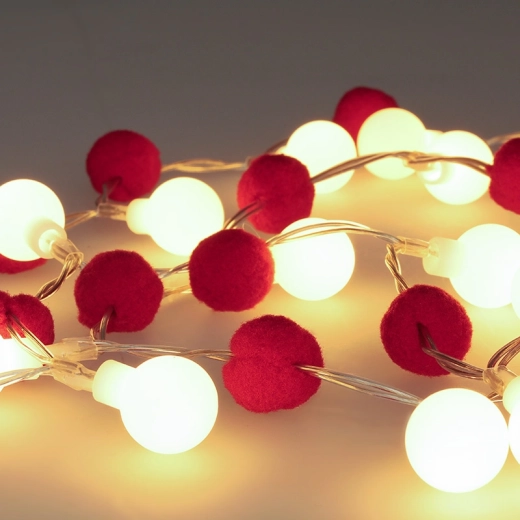 Solight LED vianočná reťaz so červenými guľami, 20 LED, 1,5 m, na batérie