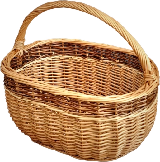 Oválny nákupný prútený košík 36 × 25 × 30 cm, lakovaný, s pozdĺžnym uchom